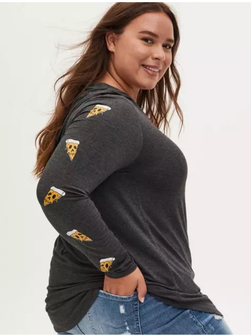 Torrid Super Soft Charcoal Grey Pizza Sleeve Hoodie size large